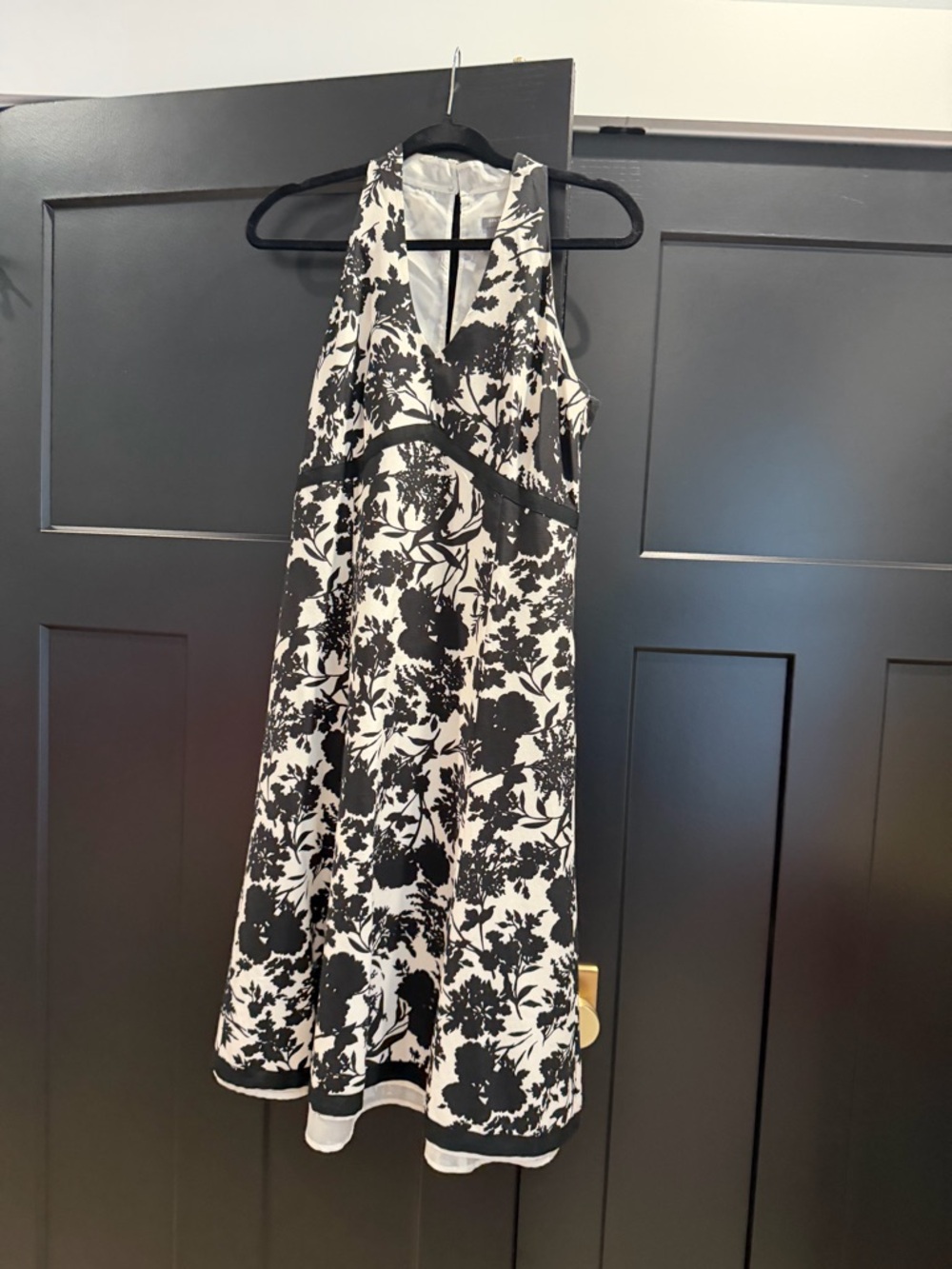 Ann Taylor Black & White Floral Halter A-Line Dress